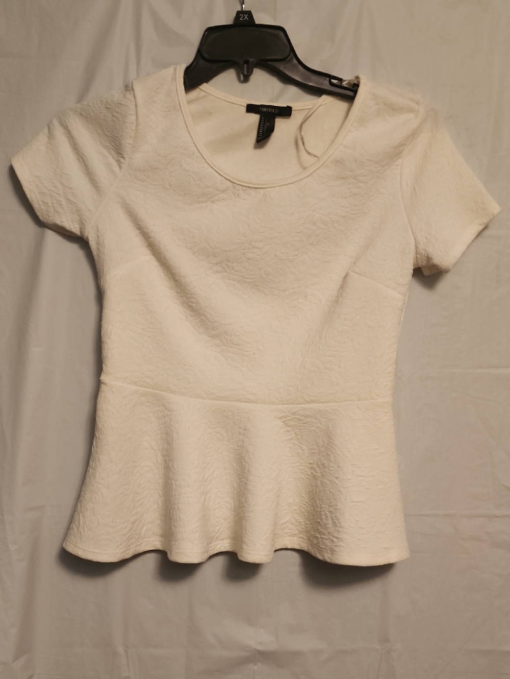 Forever 21 Cream Textured Peplum Tee